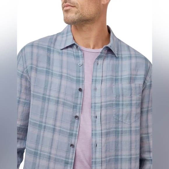 New Rails Mens Havana Plaid Denim Sport Shirt Linen Button Front Long Sleeve S - Picture 3 of 14